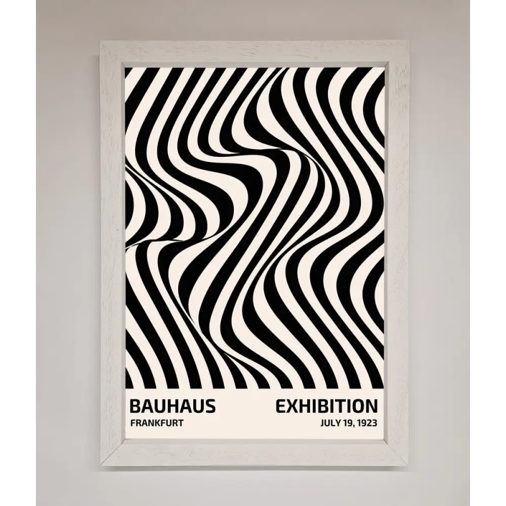 Bauhaus Wavy Black Lines Framed Poster - A3 (29.7 x 42 cm) / White - Framed Print