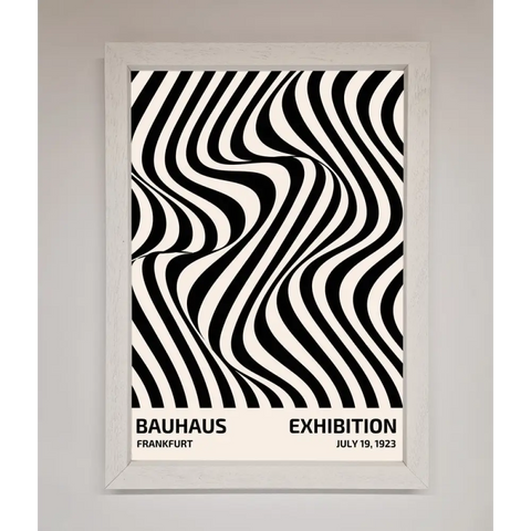 Bauhaus Wavy Black Lines Framed Poster - A3 (29.7 x 42 cm) / White - Framed Print