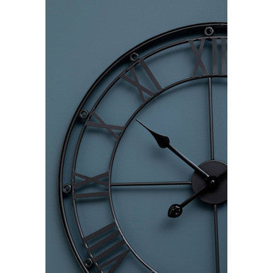 Baywood matt black metal wall clock with roman numerals and minimalist design perfect as a black metal wall decor