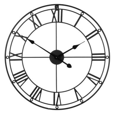 Baywood matt black metal wall clock with roman numerals and three hands black metal wall clock design