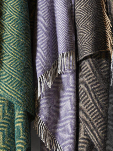 Herringbone Pure New Wool Throw - Lavender/Silver