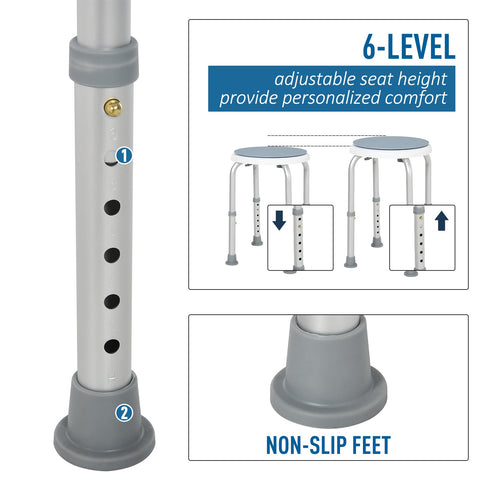 HOMCOM 360° Swivel Shower Chair, Height Adjustable Aluminium Shower Stool with Non-Slip Feet for Disabled, Elderly, Blue