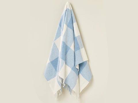 Pastel Block Check Merino Lambswool Throw - Aqua