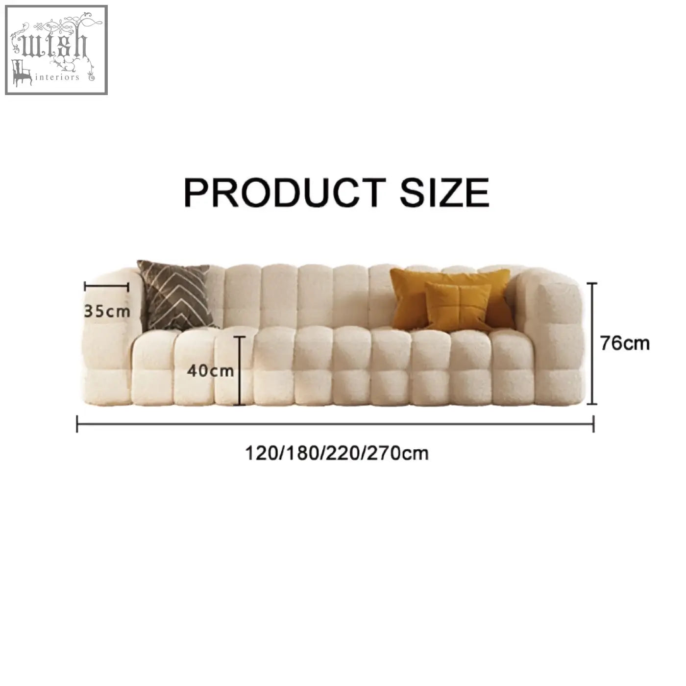 Cream-colored tufted boucle fabric bea beatrice sofa two seater sofa with modern design and patterned accent pillows
