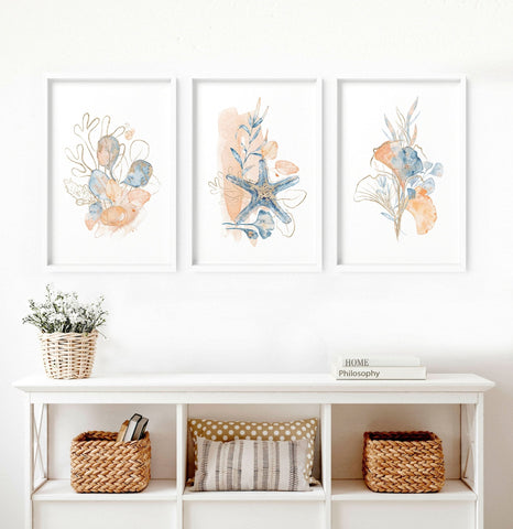 Beach theme decor wall art | Set of 3 wall art prints