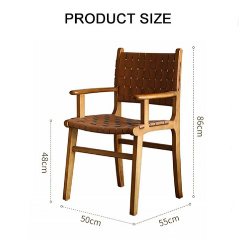 Brown woven leather dining chair with ash wood frame and legs perfect for stylish dining spaces
