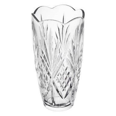 Beaufort crystal scalloped vase with clear diamond-cut patterns and elegant scalloped rim perfect for decor
