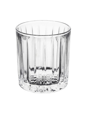 Clear glass crystal large tumbler from beaufort set with vertical ridges and faceted base perfect for drinks