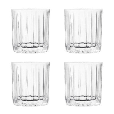Beaufort set of 4 crystal large tumblers clear glass with vertical ribbed texture and faceted base