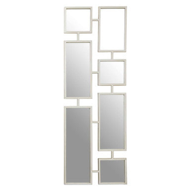 Modern geometric silver multi frame mirror with sleek white frame and asymmetrical rectangular and square panels