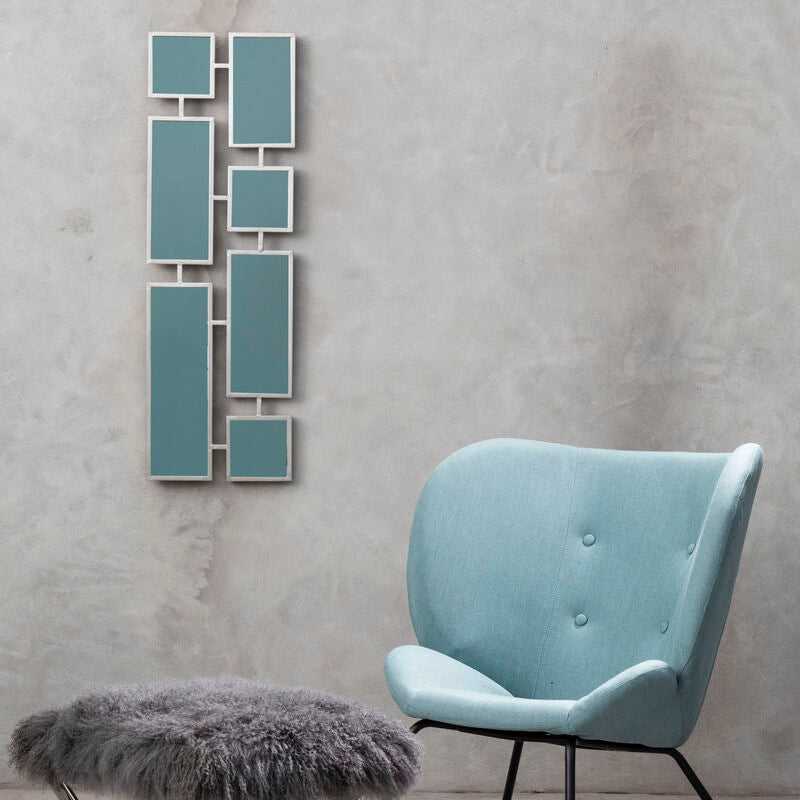 Beauly silver multi frame mirror with modern teal geometric multi frame mirror and white silver multi frame design