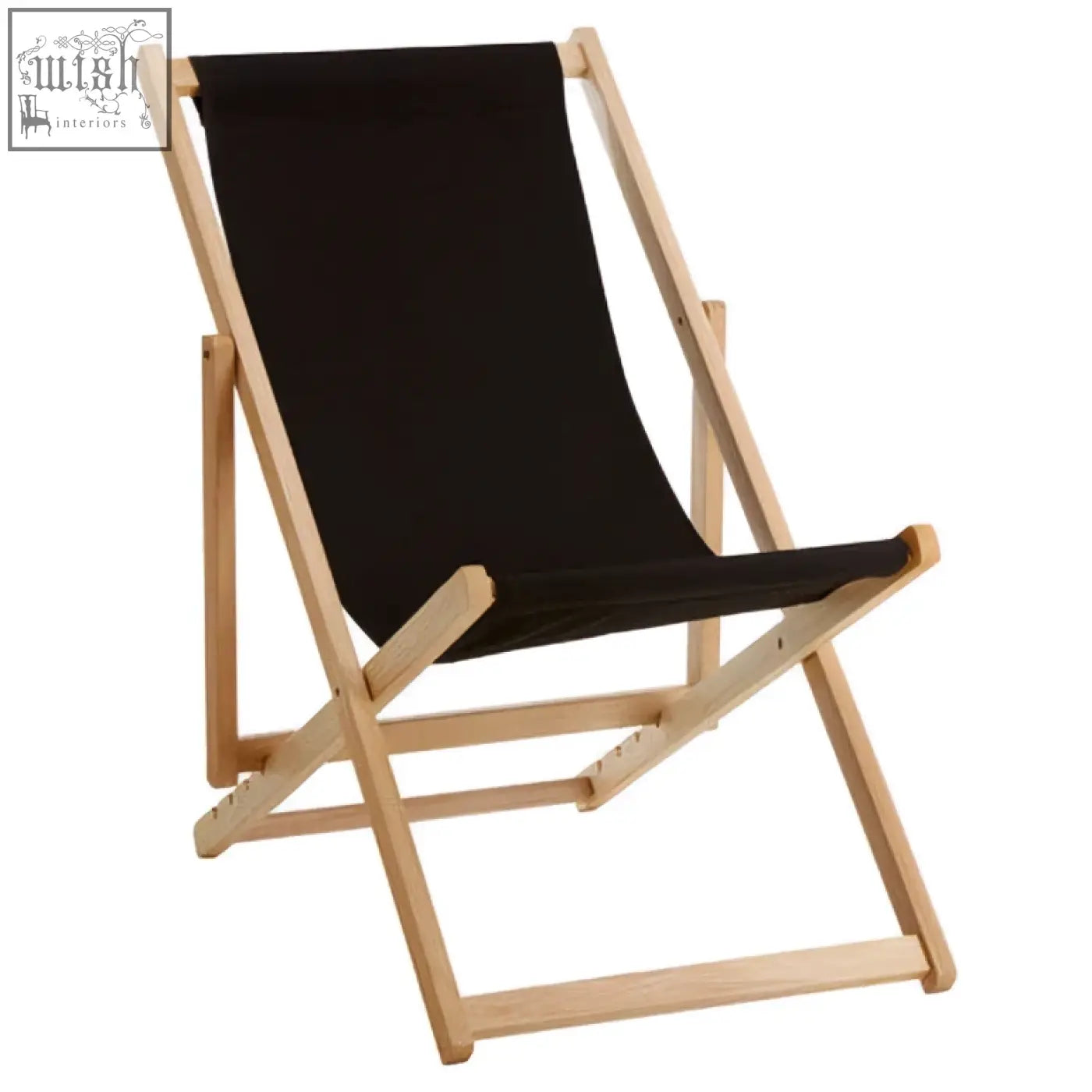 Beauport black deck chair made of black canvas with a light wood frame perfect for relaxing on your deck