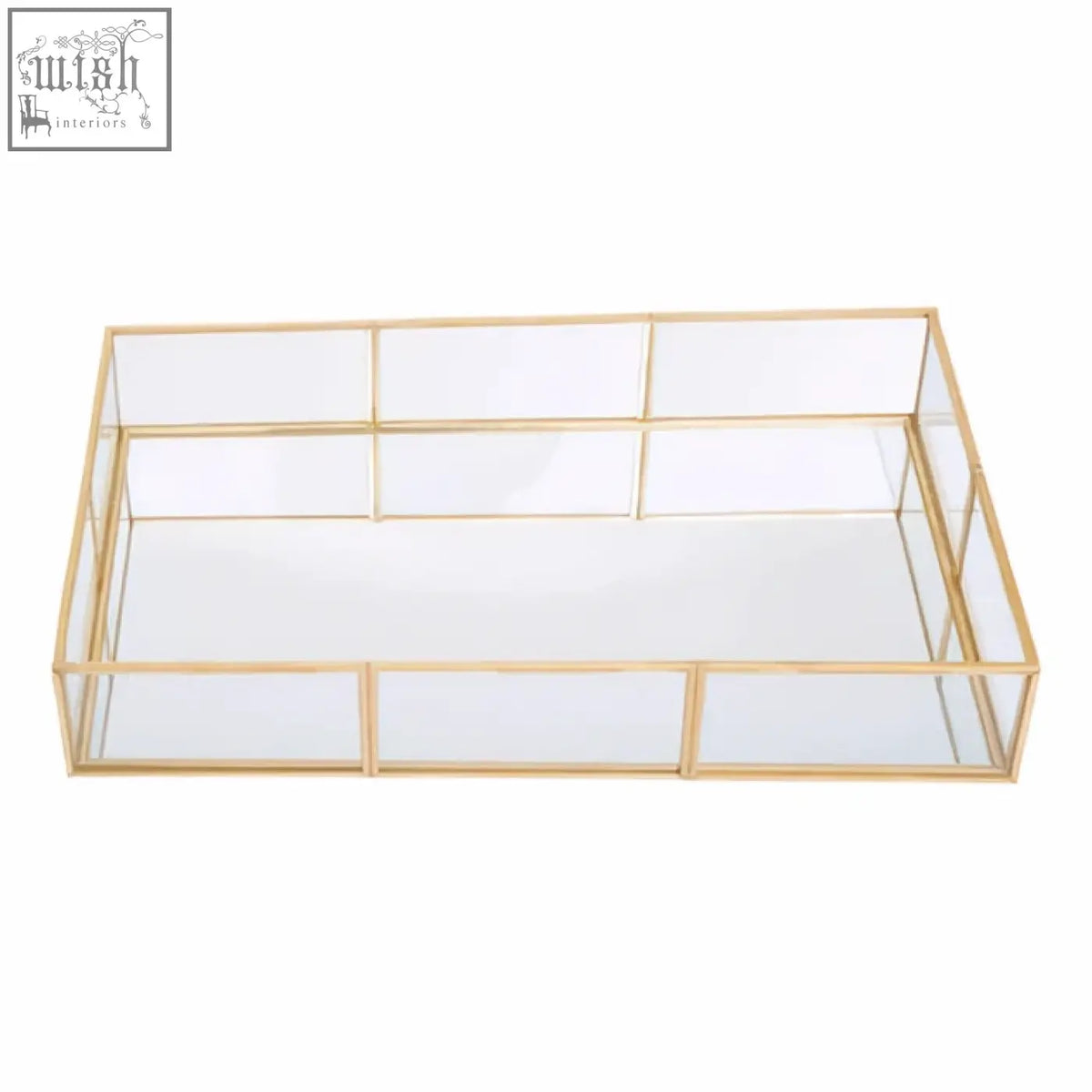Gold framed glass jewellery tray with geometric segmented design perfect for organizing jewellery tray items
