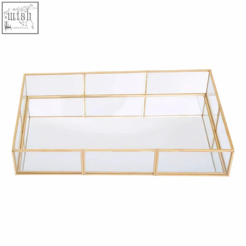 Gold framed glass jewellery tray with geometric segmented design perfect for organizing jewellery tray items
