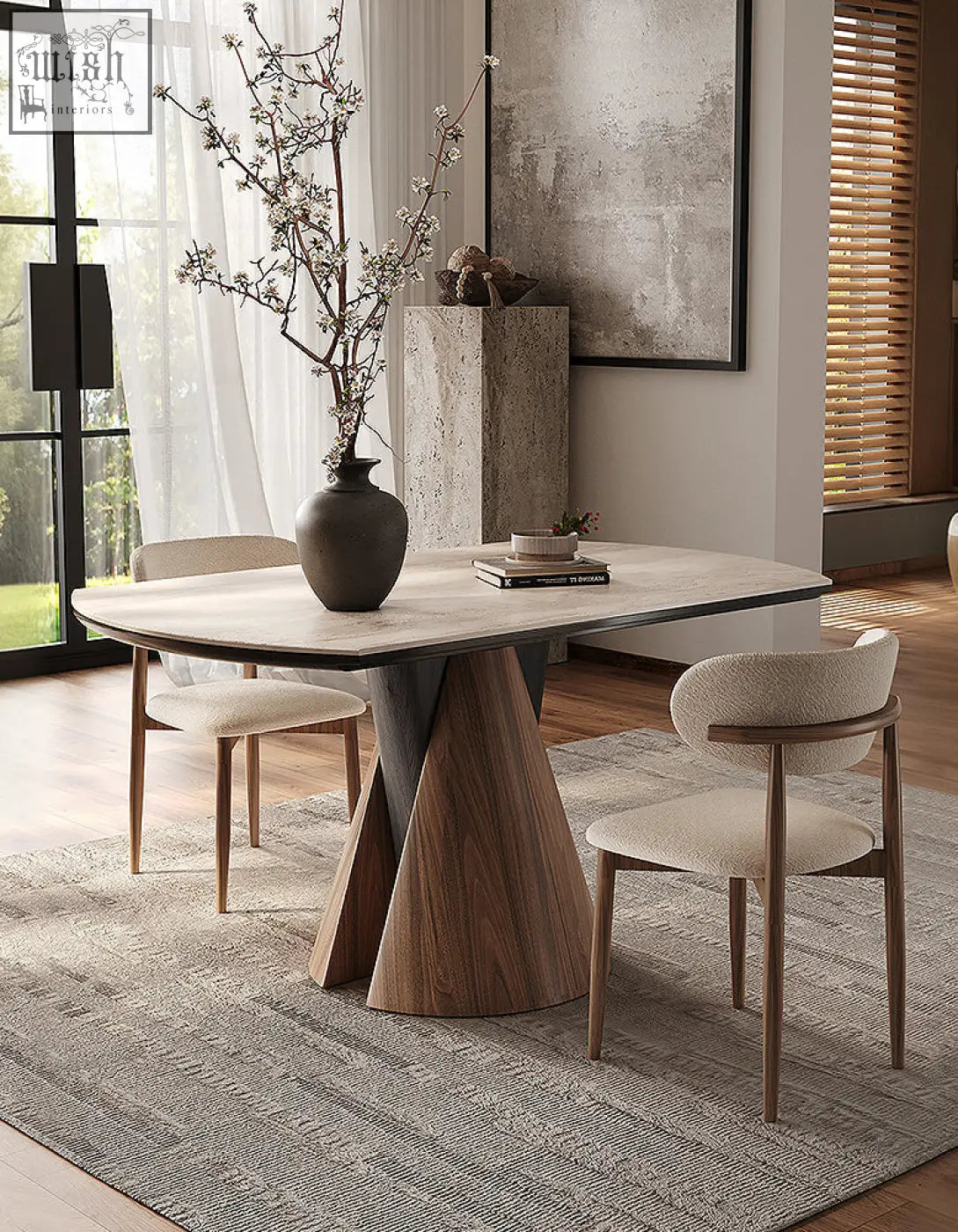 Becerra foldable round dining table with light wood-grain top and dark tapered pedestal base perfect for round dining