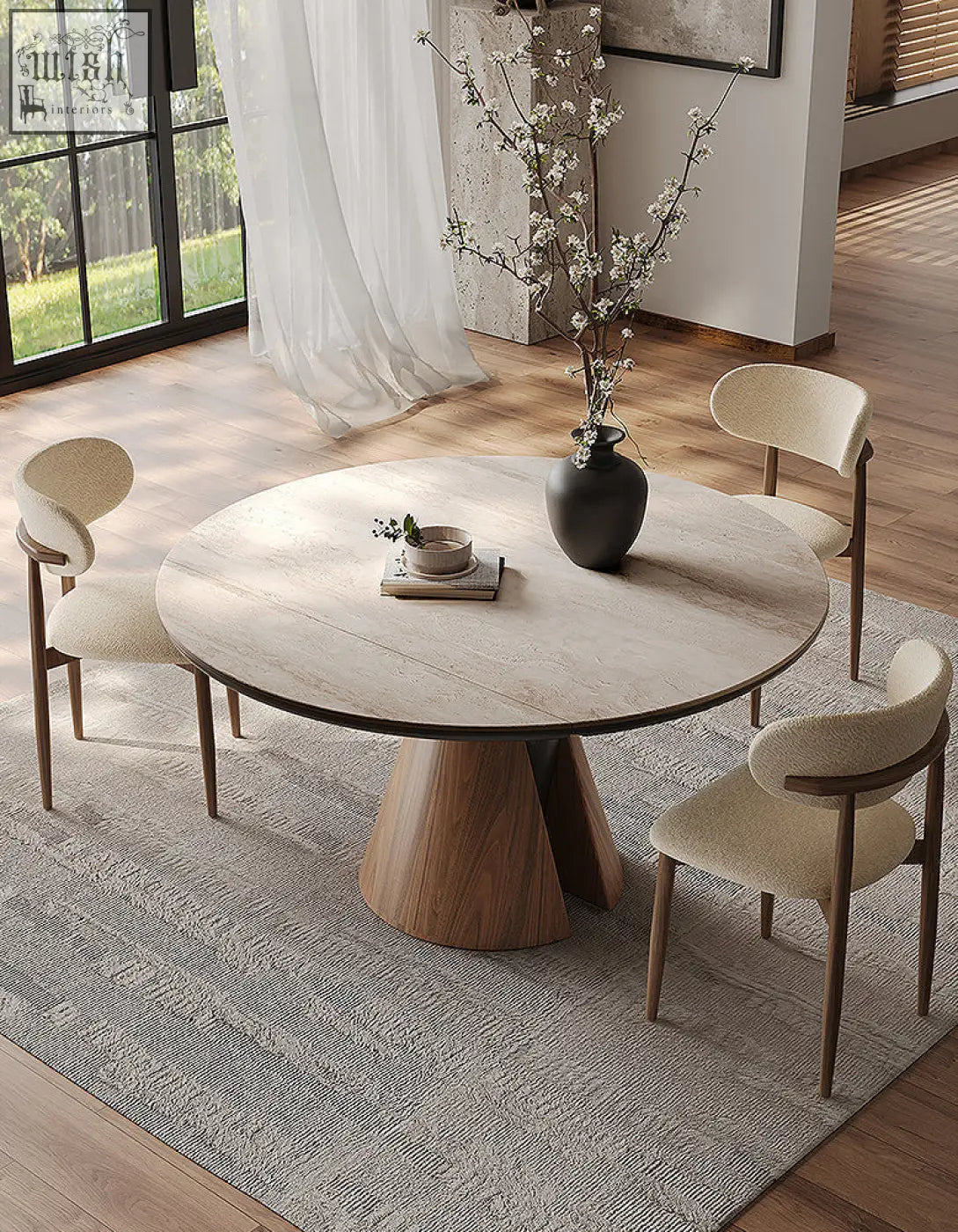 Becerra foldable round dining table with tapered pedestal base and light wood grain surface perfect for round dining