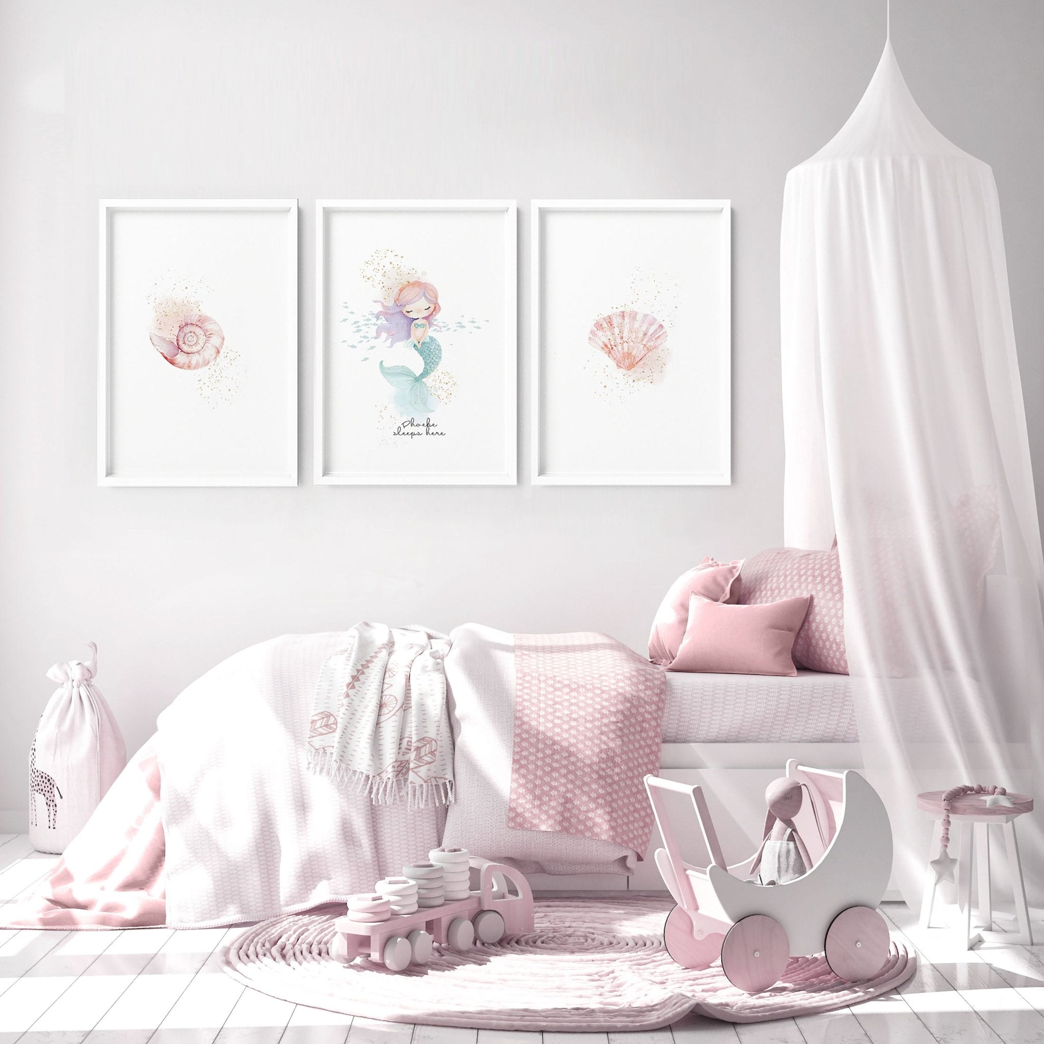 Bedroom Mermaid Decorations | Set of 3 wall art prints
