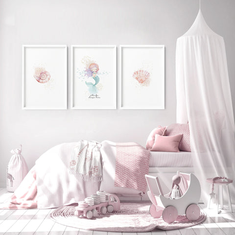 Bedroom Mermaid Decorations | Set of 3 wall art prints