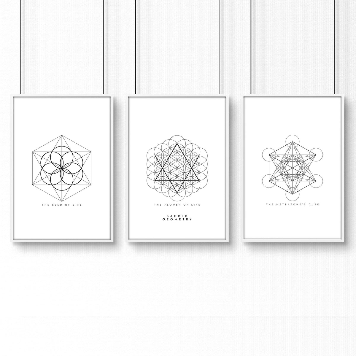 Bedrooms Black And White | Set of 3 Sacred Geometry Wall art Prints