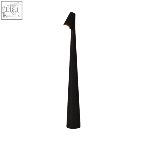 Black modern table lamp with sleek tapered design and warm light perfect for minimal space living rooms and bedrooms