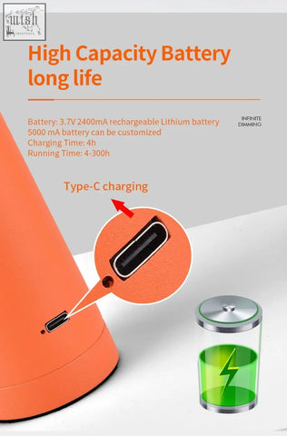 Orange cylindrical portable power bank with type-c port and high capacity battery for minimal space table lamp setups in living rooms