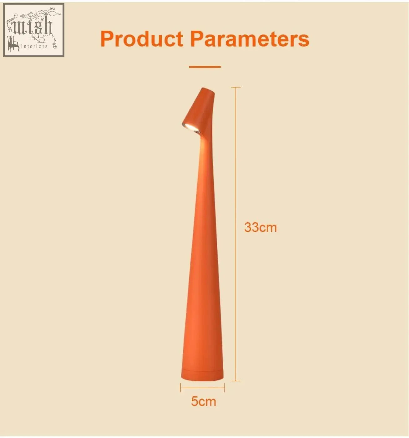 A sleek orange cone-shaped table lamp with modern design perfect for minimal space in bedrooms and living rooms