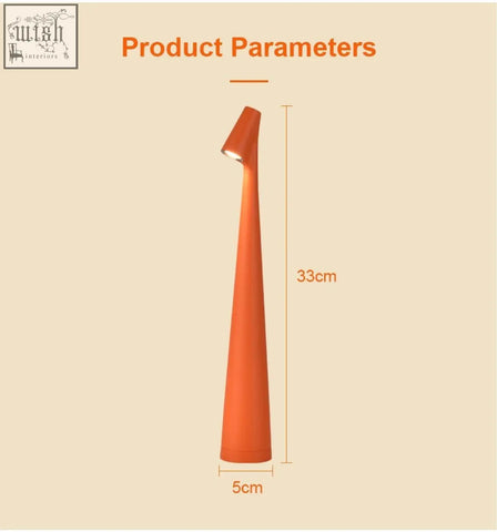 A sleek orange cone-shaped table lamp with modern design perfect for minimal space in bedrooms and living rooms