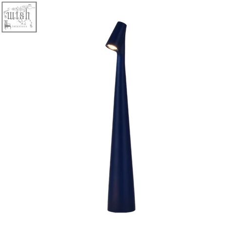 A sleek navy blue conical table lamp with modern design and adjustable head ideal for living rooms and minimal spaces