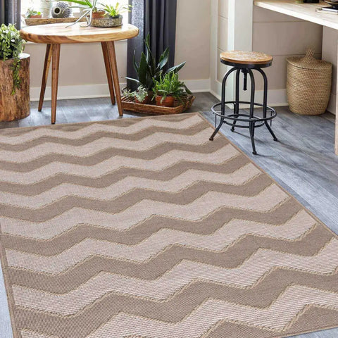 Beige Jute Looking Washable Rugs - 120X170 cm / CHEVRON - Rugs