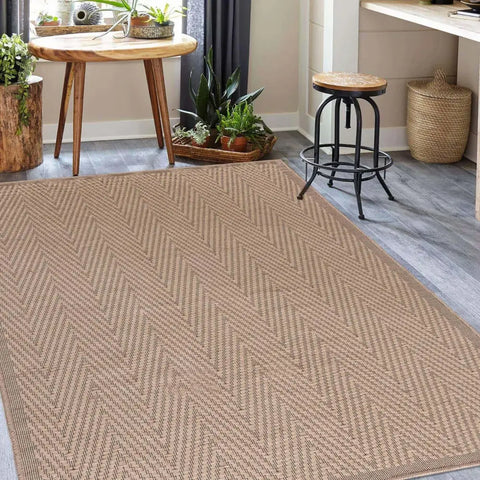 Beige Jute Looking Washable Rugs - 120X170 cm / HERRINGBONE - Rugs