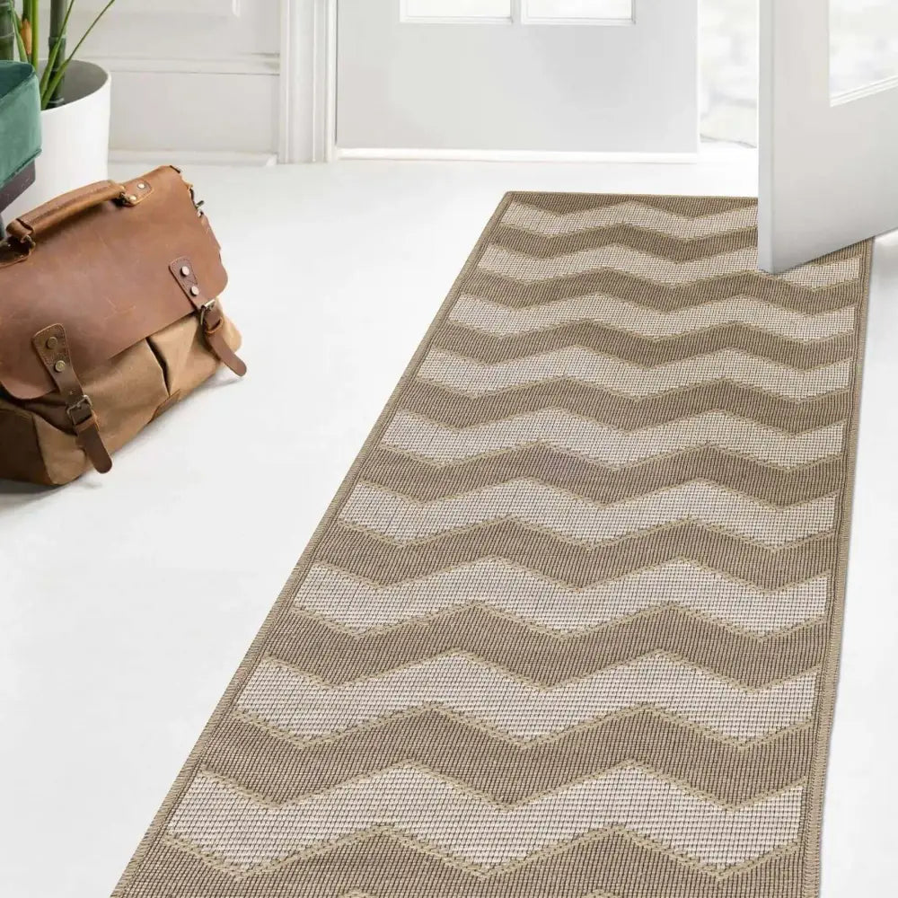 Beige Jute Looking Washable Rugs - 60X180 cm / CHEVRON - Rugs