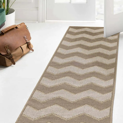 Beige Jute Looking Washable Rugs - 60X180 cm / CHEVRON - Rugs