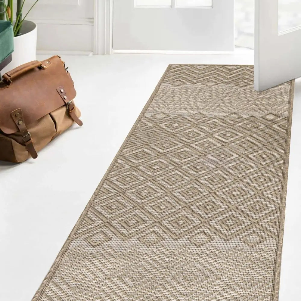 Beige Jute Looking Washable Rugs - 60X180 cm / DIAMONDS - Rugs