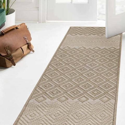Beige Jute Looking Washable Rugs - 60X180 cm / DIAMONDS - Rugs