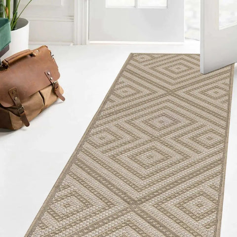 Beige Jute Looking Washable Rugs - 60X180 cm / GEO WHITE - Rugs