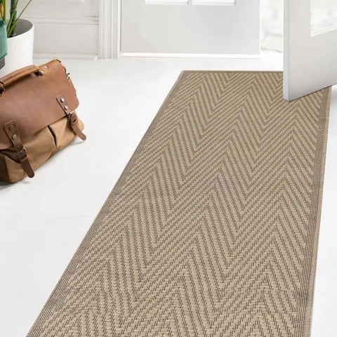Beige Jute Looking Washable Rugs - 60X180 cm / HERRINGBONE - Rugs