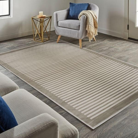 Beige and cream belgrade natural striped rectangular rug with solid border perfect natural striped rug option