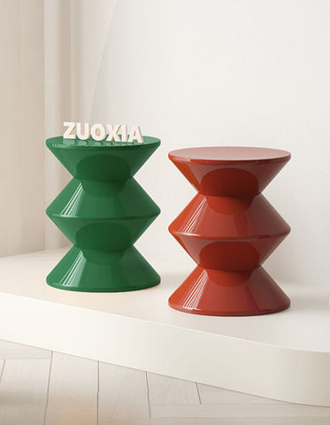 Green and terracotta glossy geometric side tables perfect as bennio dressing table stools with modern design