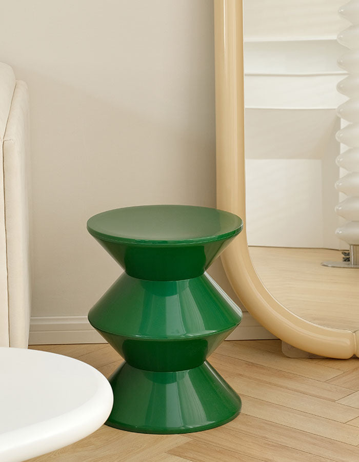 Vibrant green glossy ceramic dressing table stool with modern geometric design from bennio dressing table collection