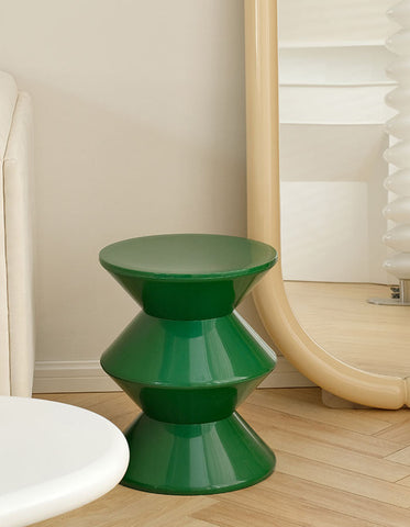 Vibrant green glossy ceramic dressing table stool with modern geometric design from bennio dressing table collection