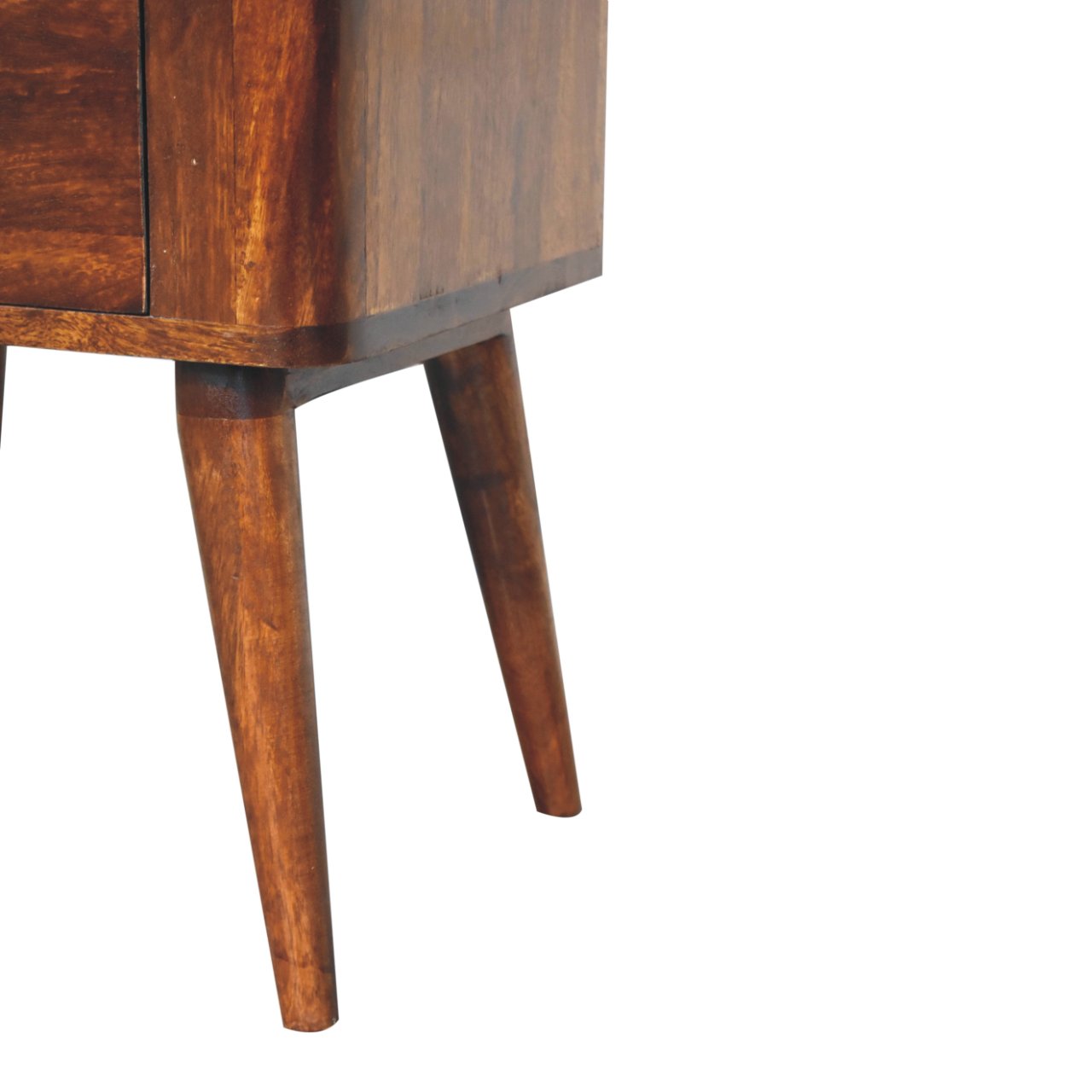Bera bedside table mid-century modern wooden nightstand with tapered legs warm brown solid mango wood finish
