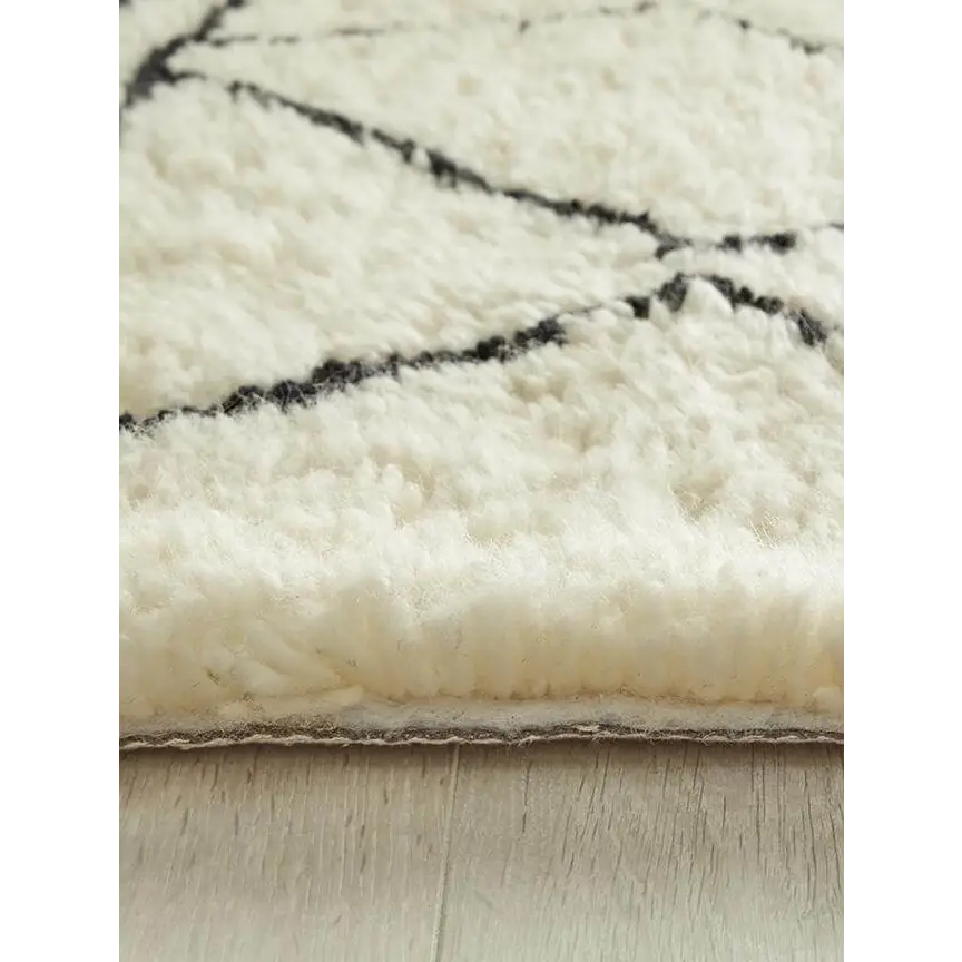 Berber Cream/Black Wool Shaggy Rug - Rugs