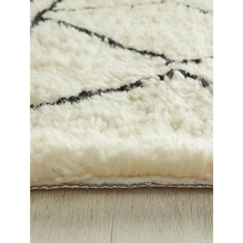 Berber Cream/Black Wool Shaggy Rug - Rugs