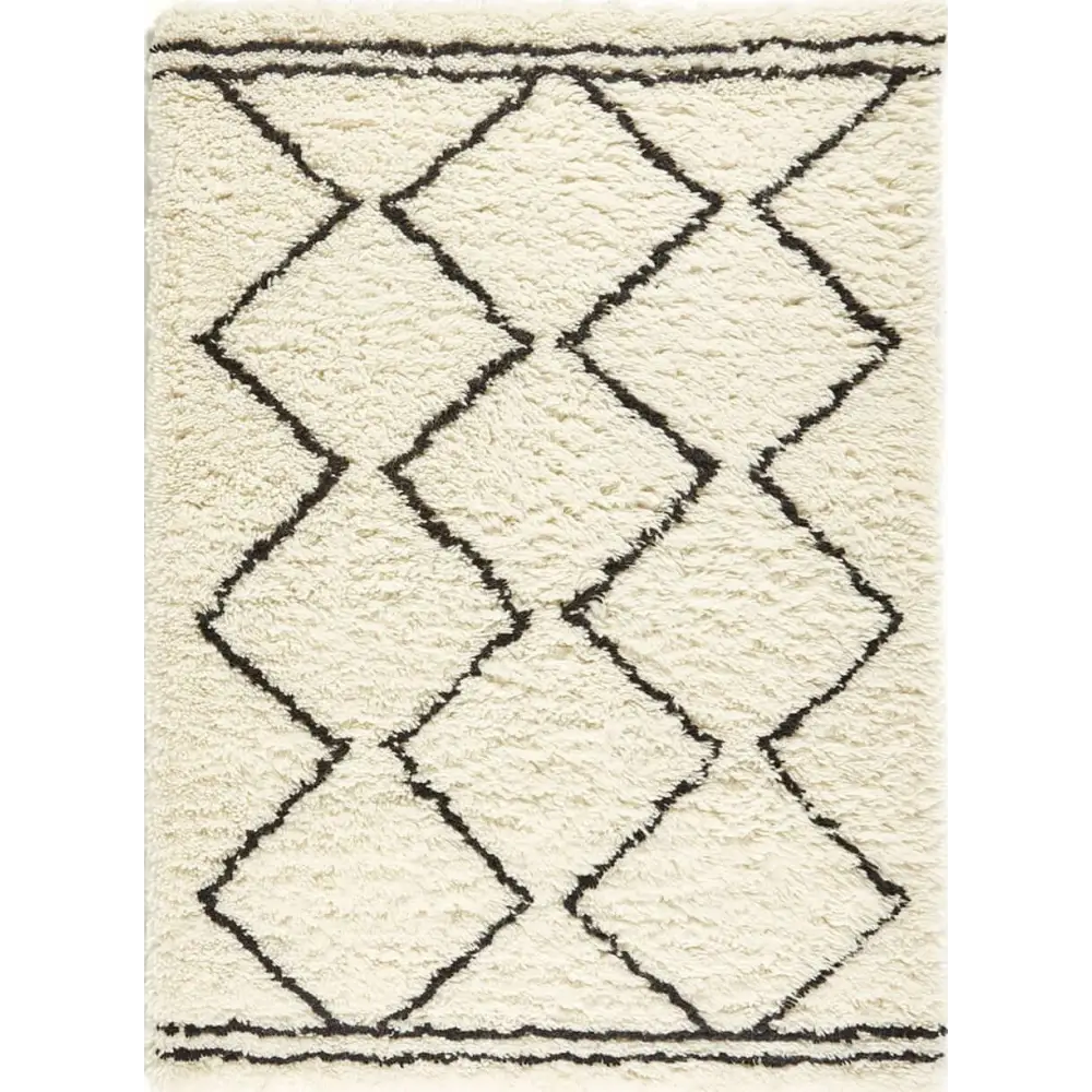 Berber Cream/Black Wool Shaggy Rug - Rugs