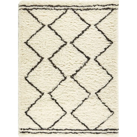 Berber Cream/Black Wool Shaggy Rug - Rugs