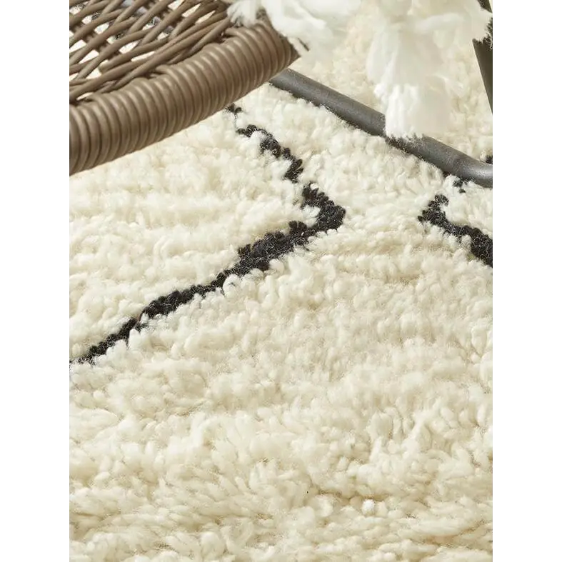 Berber Cream/Black Wool Shaggy Rug - Rugs