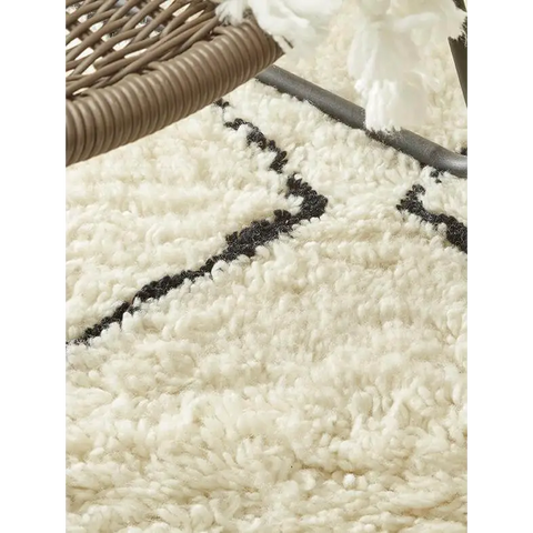Berber Cream/Black Wool Shaggy Rug - Rugs