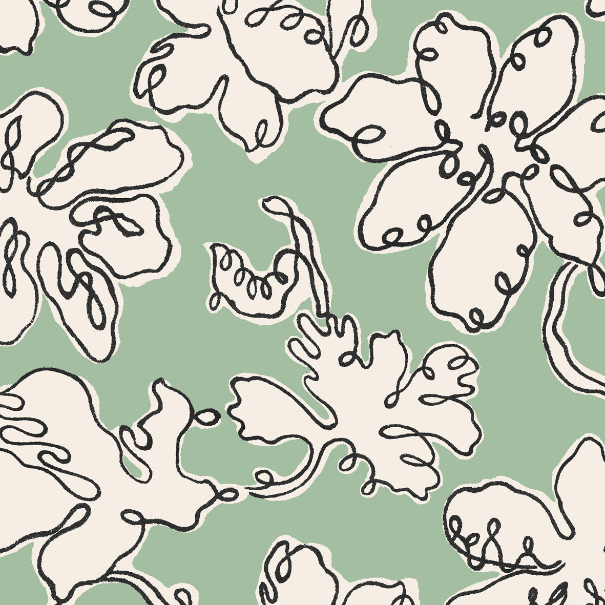 Bespoke headboard wide x 120cm with piped edges featuring cream floral pattern on soft sage green by micaela sharp
