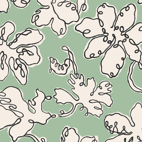 Bespoke headboard wide x 120cm with piped edges featuring cream floral pattern on soft sage green by micaela sharp