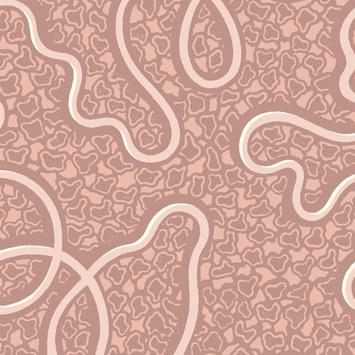A bespoke 120cm tall piped headboard with soft pink wallpaper and cream abstract swirls in micaela sharp collaboration